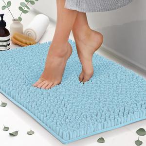 Chenille Bath Mats, Plush Absorbent Bath Mats Quick Dry, Soft & Machine Washable, Non Slip Carpet for Bathroom, Thick Bathroom Rugs, Shower Restroom Rug Mat, Alfombras De Bao, Bathrugs Matts,34"x21" (Spa Blue)