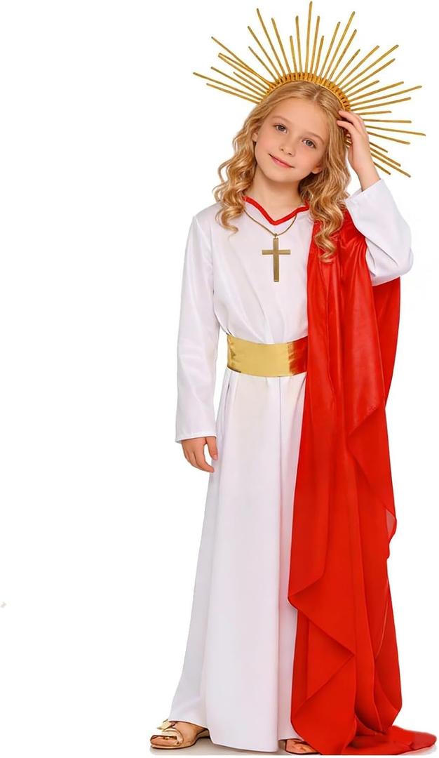 Simple polymer 6 Pcs Jesus Costume for Kid Biblical Christ Robe Set Shepherd and Greek God Costume for Easter Halloween Standard Size