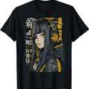 Japanese Streetwear Cyberpunk Y2K Techwear Retro Manga Anime T-Shirt (XL, Black)