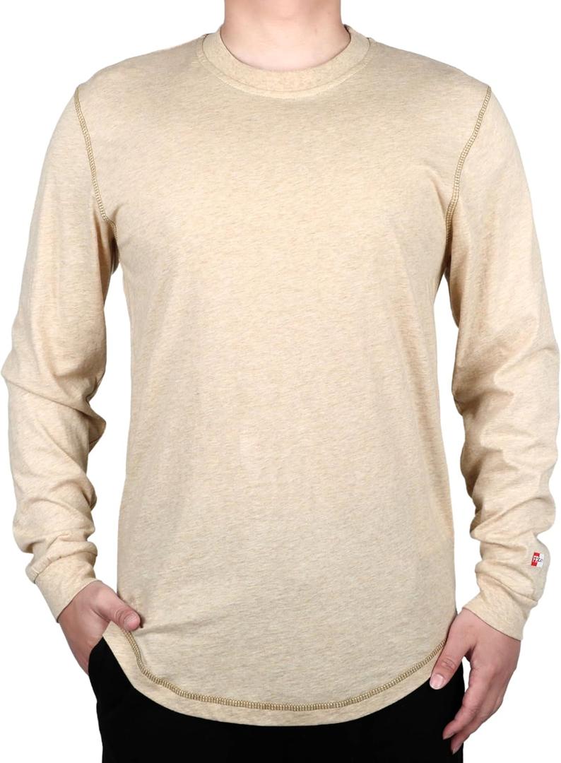 TICOMELA FR Shirts for Men 4oz Lightweight Flame Resistant Crewneck T-Shirts 100% Cotton Fire Retardant Henley Shirts (X-Large)