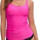 Tankini Tops for Women Swimsuits Top Only Tummy Control Bathing Suit Top No Bottom (Pink, M)