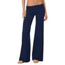 FOMOYUU Lounge Yoga Pants for Women Fold Over Low Waist Wide Leg Sweatpants Flare Leggings Bell Bottoms Y2K Foldover Pants (Navy Blue, XL)