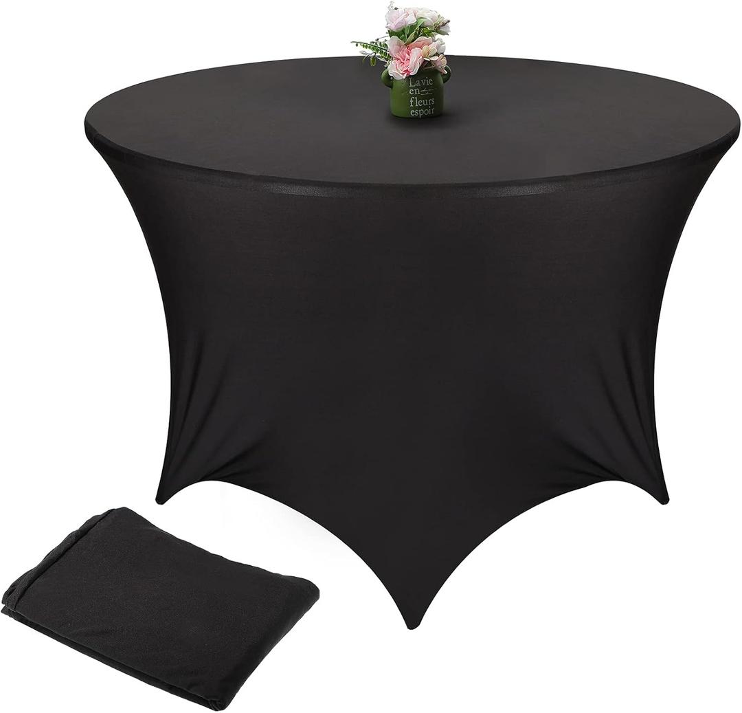 Round Spandex Tablecloth Black Round Stretch Table Cloth Circle Spandex Table Covers Fitted for Wedding Party Birthday Decoration (60 Inches)