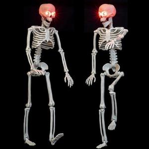 2 Pack 24 Inches Halloween Skeleton, Light Up Glowing Red LED Eyes Pose-N-Stay Skeleton, Full Body Posable Movable Jonints for Halloween Decoration