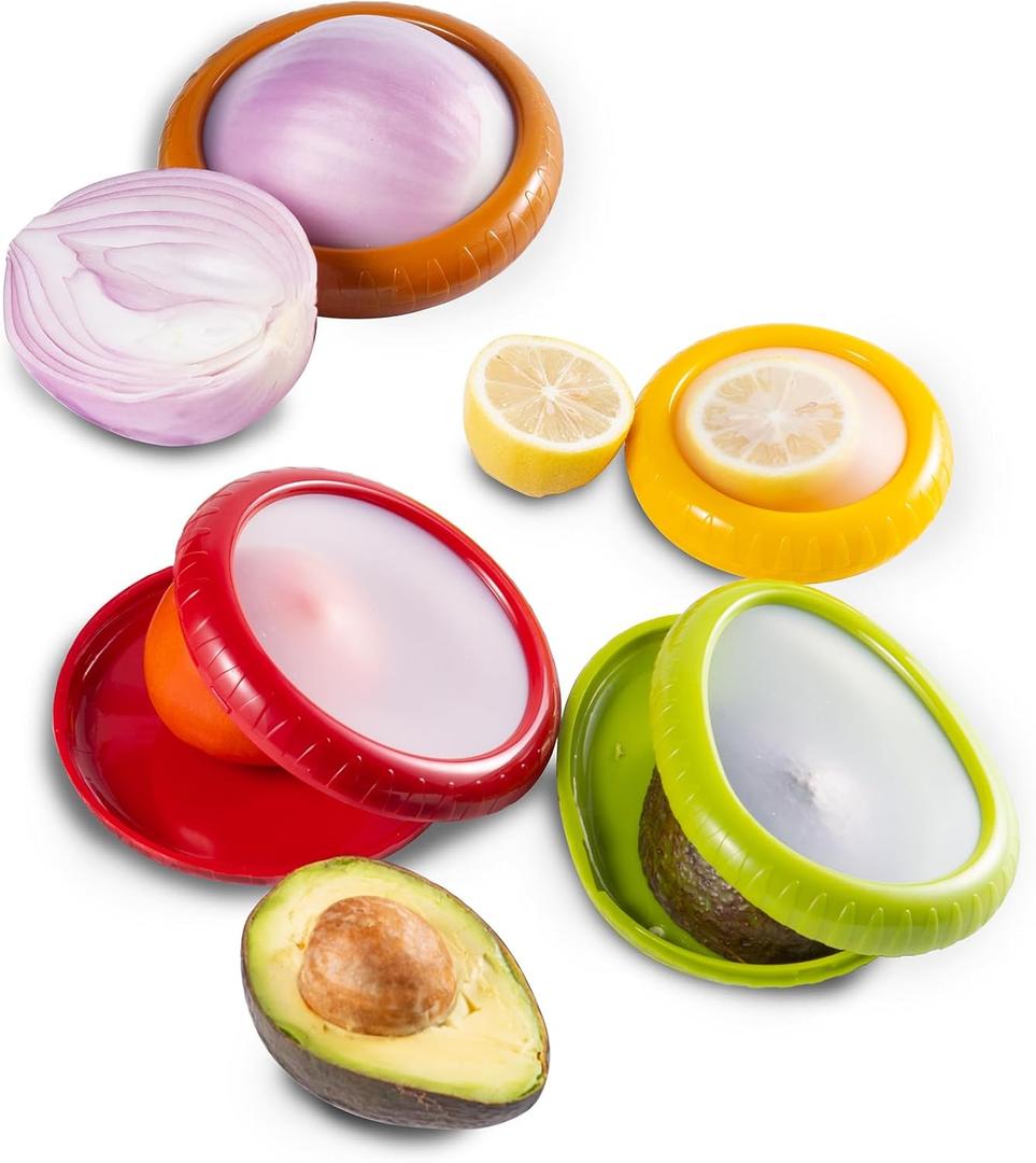 Ortarco 4Pcs Onion Storage Avocado Saver Holder, Lemons Garlic Tomato Peper Storage Containers Reusable (4Pcs:Onion+Avocado+Lemon+Tomato)