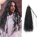 IXIMII Crochet Boho Braids with Human Hair Curls 14inch 8packs 96strands 1B# Deep Wave Pre Looped Goddess Bohemian Box Braids Crochet Hair Curly Ends Hair Extensions For Women