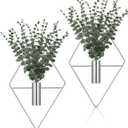 Jexine 8 Pcs Hanging Planters with Artificial Eucalyptus Metal Hanging Vase Indoor Plants Holder Modern Geometric Boho Bathroom Wall Decor for Living Room Home Office (Eucalyptus,Chrome Sliver)