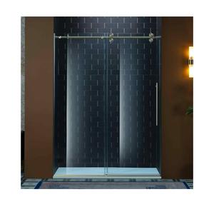 Woodbridge Frameless Single Sliding Shower Door with Double Rollers,3/8(10mm) Tempered Glass with Explosion Proof Film in Brushed Nickel Finish