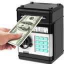Electronic Piggy Bank, Mini ATM Password Money Bank Cash Coins Saving Box for Kids, Cartoon Safe Bank Box Perfect Toy Gifts for Boys Girls (Black)