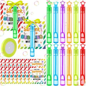 36 Pcs End of Year Gifts Mini Bubble Wands Gift Cards Set End of Year Gifts for Students Kids Bubble Party Favors with Tag Ribbon for Graduation Party Summer Goodie Bag Stuffers, 3.94 inches