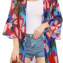Women's Kimono Cardigans Floral Chiffon Loose Open Front Casual Summer Tops (S)