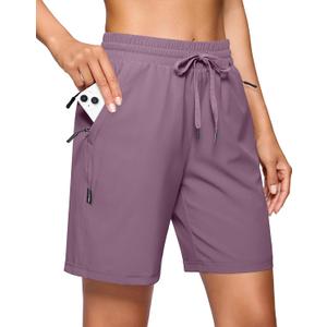 SANTINY Women's 7''/ 9'' Hiking Shorts with 3 Zipper Pockets Lightweight Quick Dry Long Athletic Golf Shorts for Women Casual (Large)