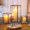 PHOSPHOR Glass Hurricane Candle Holder Set of 3 PCS Black Hurricane Candleholders for Wedding Party Holiday Birthday Home Decor Lanter (Black Set of 3 Pcs)