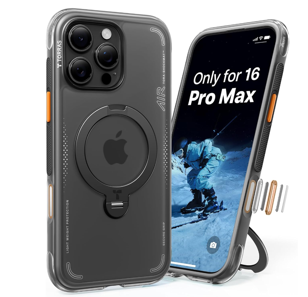 TORRAS Ostand Q3 Air for iPhone 16 Pro Max Case with 360 Magnetic Stand, Fit for MagSafe, Military Grade Drop Tested, Camera Control Button, Shockproof Phone Case for iPhone 16 Pro Max 6.9", Black