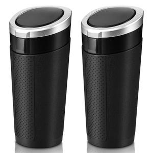 Car Trash Can Bin with Lid, 2 Packs Mini Leakproof Garbage Can for Vehicle, Cup Holder Trash Can, Small Trash Bin for Cars, Home, Bedroom, Office (Silver)