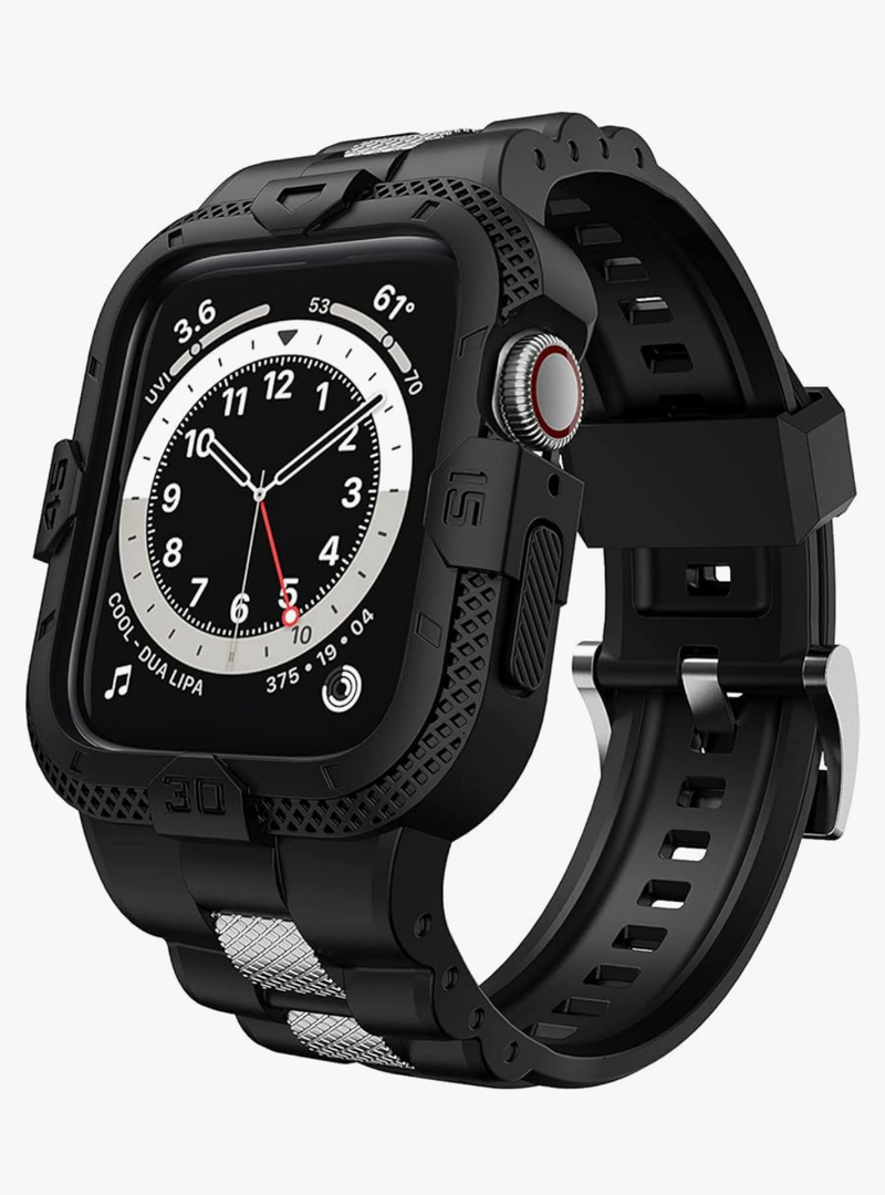 GELISHI Bands Compatible for Apple Watch Band 41mm 40mm 38mm, Men Sport Rugged Band with Protective Case for Watch Series 9 8 7/Series 6 SE 5 4 3, Carbon Fiber/Black