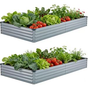 Foxlang 8x4x1ft(2 PCS) Galvanized Raised Garden Bed,Outdoor Planter Box Metal Patio Kit Planting Bed for Vegetables Flowers Herb,Gray