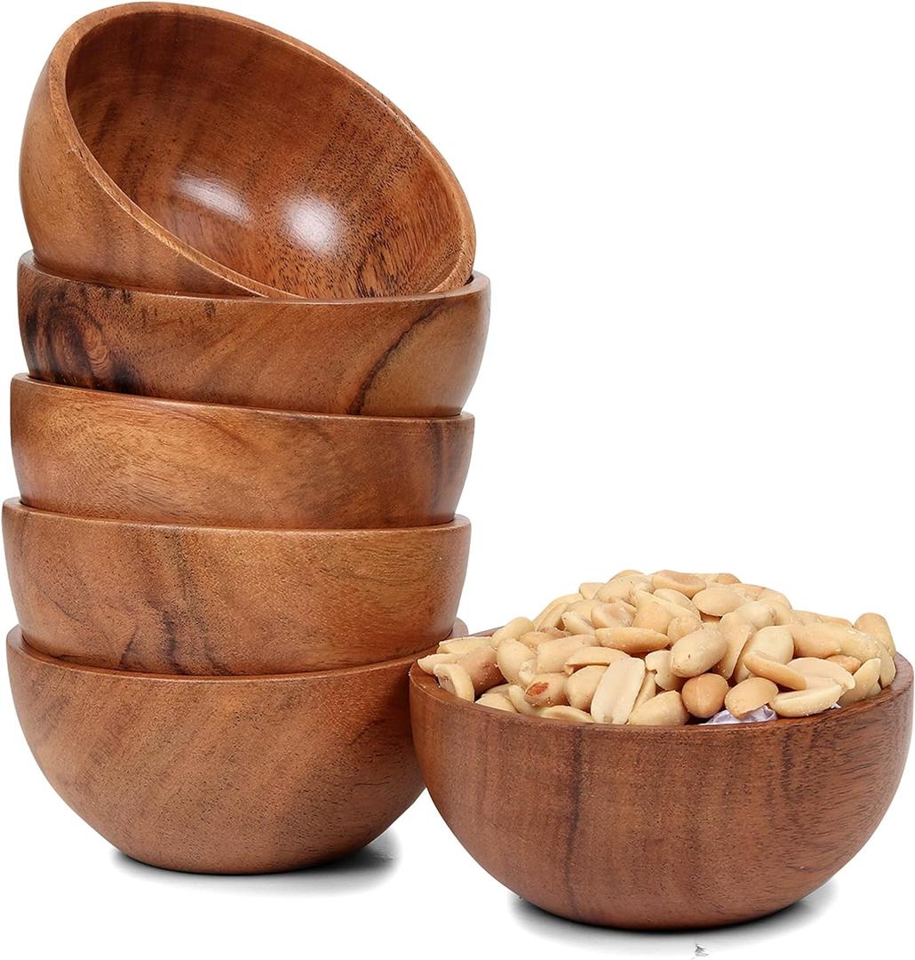 Set of 6 small acacia wood dessert bowls 4.2 * 2 inches | 8 oz capacity | Charcuterie accessories | use for dipping, condiments, nuts, ice cream, snacks, sauce, dips