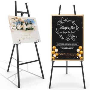 Black Easel Stand for Sign, Heavy Duty Metal Display Easel with Adjustable Chain, 4-Tier Height Art Easel for Painting, Wedding Sign, Posters & Commercial Display