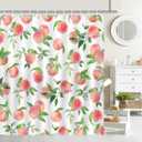 Mocsicka Peach Shower Curtain Cute Fruits Bathroom Shower Curtain Peach Waterproof Fabric Shower Curtain Bathtub Decor with 12 Hooks 72 X 72 Inch