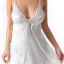 Womens Chemise Deep V Neck Lace Nightgown Slip Satin Sleepwear Nightdress (Black, M)