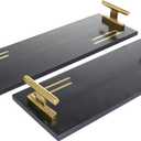 Deco 79 Marble Living Room Decor Tray Ottoman Tray with Gold Handles, Set of 2 Serving Tray 22", 18"W, Black