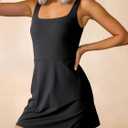 Caracilia Women Tennis Dress with Built in Shorts Summer 2026 Square Neck Sleeveless Athletic Golf Mini Dress Workout Outfits Black (Black, M)