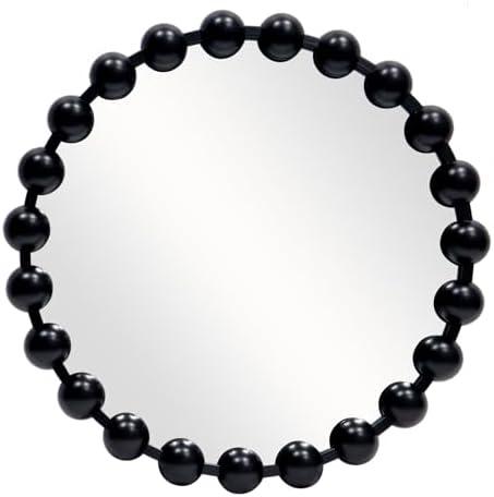 ALIBudda Round Black Mirror 20'', Spherical Frame Round Mirror for Living Room, Beaded Mirror for Wall Decor Large Circle Mirror for Bathroom, Dining Roon, Bed Room, Entryway