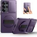 SURITCH for Samsung Galaxy S25 Ultra Case with 360 Rotatable Hand Strap Phone Grip & Invisible Kickstand & Slide Camera Cover, Rugged Shockproof Protective Cover for S25 Ultra -Dark Purple