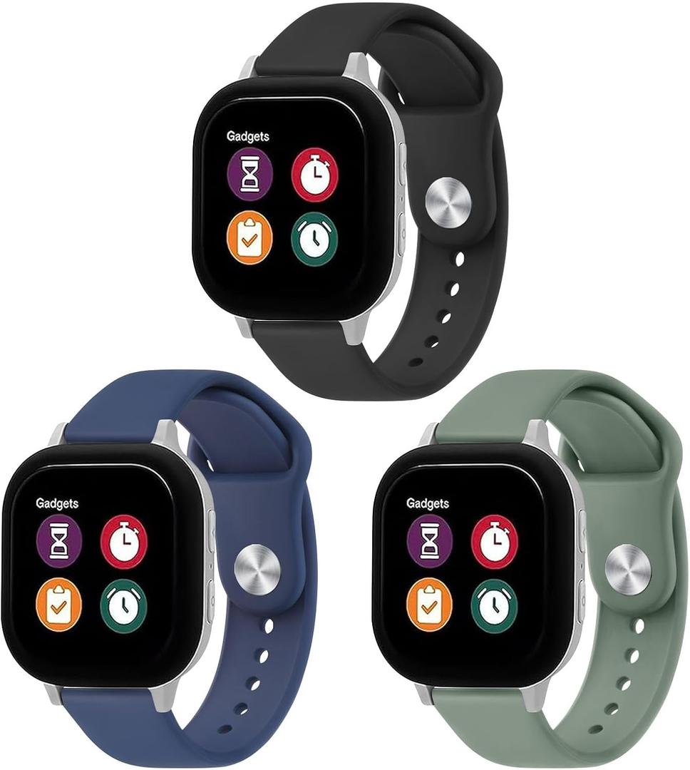 Vancle 3 Pack Silicone Bands Compatible with Gabb Watch 3e 3 2 1/Gizmo Watch 3 2 1, Cosmo JrTrack 5/4/3/2 SE/2/JrTrack Band, 20mm Waterproof Silicone Wrist Strap (Black/Navy Blue/Green)