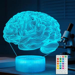 Neurology Gifts, 3D Brain Illusion Lamp, Night Light with16 Colors Changing, Remote Control, Timer, Dimmable, Kids Room Decoration, Xmas Brain Model Gifts