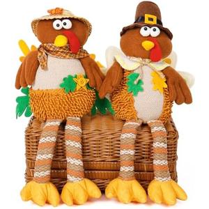 OurHonor 2 Pack Turkey Stuffed Animal, Thanksgiving Table Decor Turkeys Plush Fall Couple Doll Indoor Gift for Thanksgiving Day Party Boys and Girls