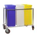 Winholt 148PIB Ingredient Bin, Triple Assembly, 1 White, 1 Yellow & 1 Blue Bin, 3 Clear Covers, Polyethylene, 225 lbs Capacity, Aluminum Frame with 5" Casters
