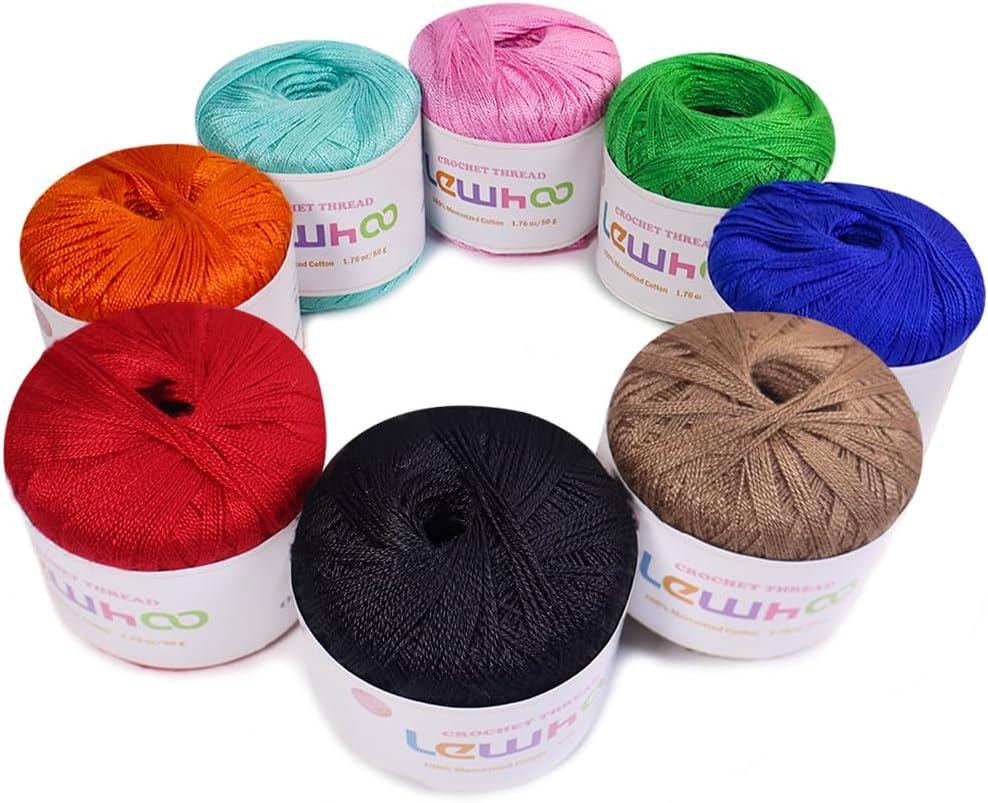 Crochet Thread, Size 10 Mercerized Cotton Lace Yarn Set, 8 Pearl 50g Balls Yarn for Hand Knitting