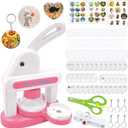 Button Maker Machine 2025 New,70Pack Pin Maker Installation-Free 55mm+35mm DIY Magnet Maker Press Machine Kit,Badge Punch Press Machine,with 36pcs Button(6 Magnet)&6 Keychain&Circle Cutter&Scissors (Pink-5th Gen)