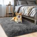 qulint 2x3 Rug for Bedroom, Soft Shag Dark Grey Besides Rug Fuzzy Shaggy Small Carpet for Boys Room, Plush Fluffy Modern Alfombras for Boys and Girls Dorm Kid Room Home Decor (2ft x 3ft, Dark Grey)