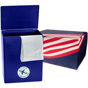 American Flag Themed TSA Approved Fly-Safe and Temporary Travel Cremation Urn Kit for Human Ashes - Airline and Mail Friendly - 200 Cubic Inch Capacity - Blue Plastic Urn with Patriotic Mailing Box
