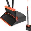 Broom and Dustpan Set for Home, JEHONN Long Handle Lightweight Indoor Broom Set Heavy Duty, Upright Standing Dust Pan with Comb Teeth Store Sweep Set for Room Kitchen Office Lobby (Black)