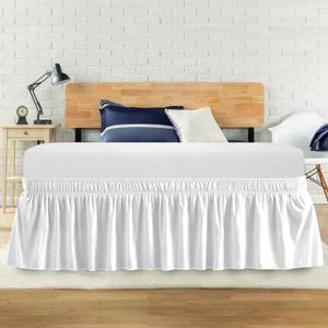 King Bed Skirt, Elastic Wrap Around Bed Skirt King Size, Bed Skirts for Adjustable Bed, Easy Fit with 14" Drop Length Tailored Drop Dust Ruffle (White)