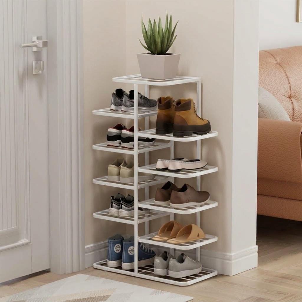 5 Tier Vertical Shoe Rack Metal Gold Shoe Shelf Narrow Tall Shoe Tower