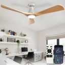 Depuley 52-Inch Ceiling Fans with Lights: Wood 3 Blade Flush Mount Low Profile Ceiling Fan for Bedroom - Dimmable Indoor Outdoor Fan with Remote APP Control Ultra Quiet DC Motor Timer