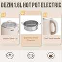 Dezin Hot Pot Electric with Steamer, Rapid Noodles Cooker, Stainless Steel Electric Pot 1.6 Liter, Perfect for Ramen, Egg, Dumpling, Soup, Oatmeal with Temperature Control and Keep Warm Function