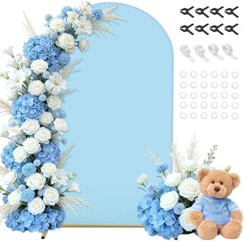 7.2FT Metal Arch Backdrop Cover, Blue Spandex Stretchy Round Top Arch Stand Cover with Balloon Tie Tool for Wedding Ceremony Baby Shower Gender Reveal Birthday Party Background Arch Stand Decorations