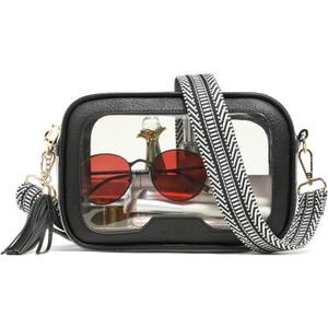 MHCNLL Clear Crossbody Bag Stadium Approved,Transparent Purse for Women with Guitar Strap, See Through Pouch for Concert (Black)