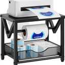 Marbrasse Label Holder for Rolls and Fanfold Labels, Metal Thermal Label Printer Holder with Drawer, Shipping Label Stand, Sticker Roll Holder for Home, Office, Small Business, Black