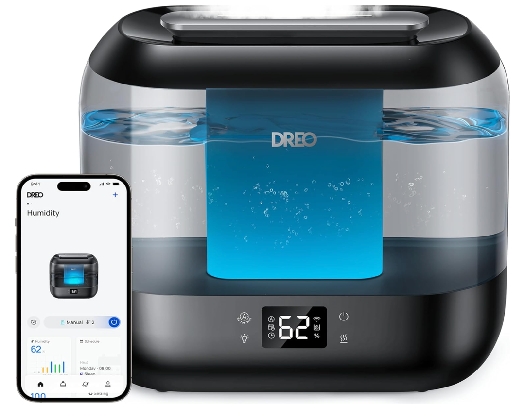 Dreo Smart Humidifiers for Bedroom, Top Fill 4L Supersized Humidifier Large Room with 28 dB, 36H Runtime, Touch/APP/Voice Control, Nightlight, Cool Mist Humidifiers for Baby, Plants, Indoor, Black