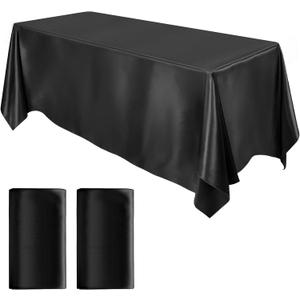 MCEAST 2 Packs Satin Tablecloth 102 x 58 Inches Rectangular Table Overlay Cover Bright Silk Tablecloth Smooth Fabric Table Decor for Wedding Banquet Decoration (Black)