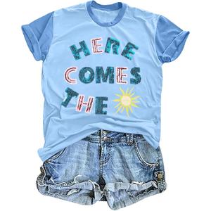 MOUSYA Womens Hawaiian Shirts Summer T Shirt Casual Oversized Beach Sunshine Tropical T-Shirt (Medium, Blue)