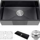 Black Kitchen Sink, Undermount Stainless Steel Bar Sink 30x18x9 Inch Drop In Single Bowl Kitchen Sink With Accessories-Sink Grid,Silicon Faucet Mat,Drain Assembly Set For Modern Kitchen Sink
