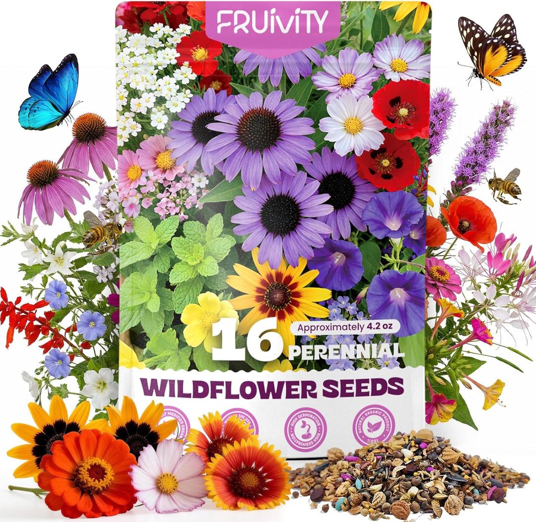 200,000+ Wildflower Seeds Bulk (4oz) 16 Varieties Perennial & Annual Mix, Attract Bees, Butterflies & Hummingbirds, High Germination for Outdoor Pollinator Garden, Unique Gift for Mother, Women, Mom